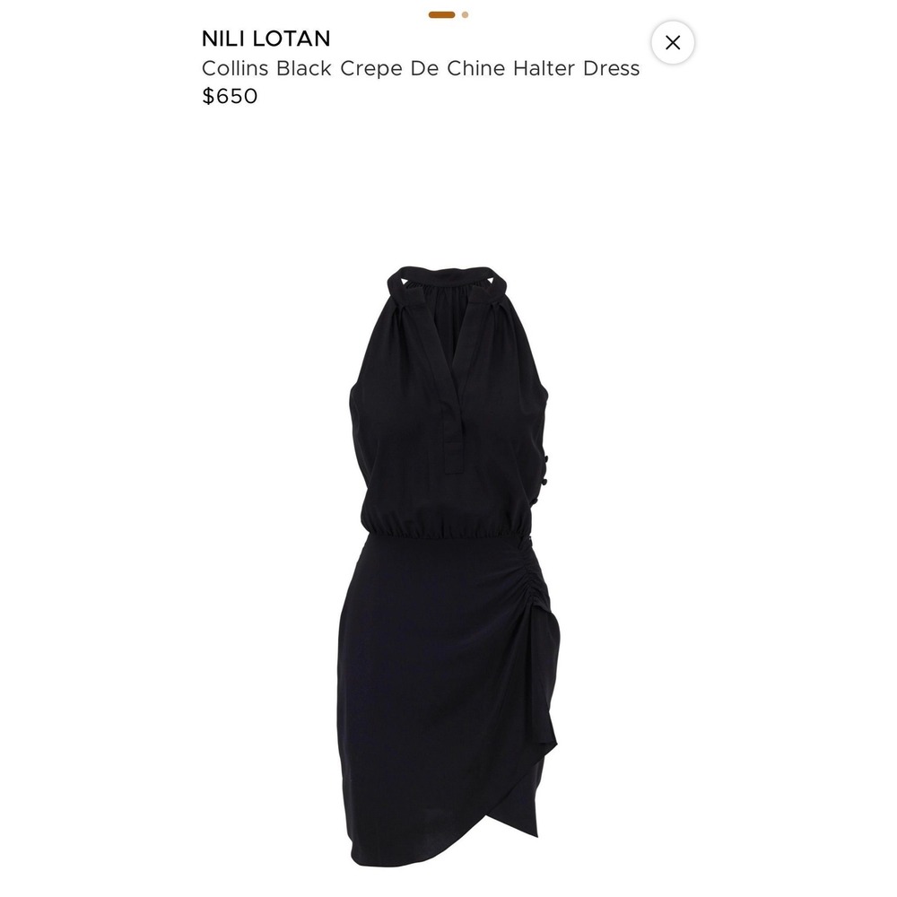Nili Lotan Collins Black Silk Crepe De Chine Halter Mini Dress Size 8 USA Made